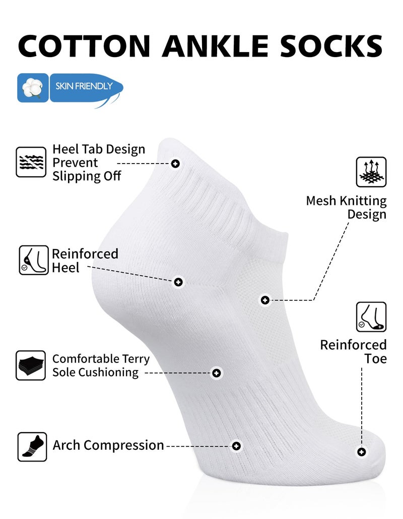 CLOSEMATE 7 Pairs Ankle Athletic Running Socks for Men Women - Comfortable Cotton Cushioned and Anti-Blister(7White, Size L) - Image 4